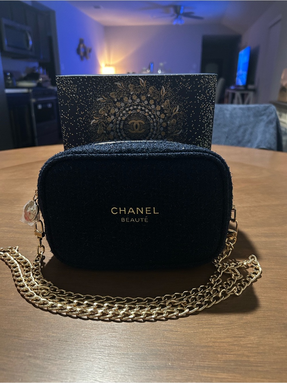 CHANEL Black Tweed Mini Crossbody with Gold Chain VIP GWP